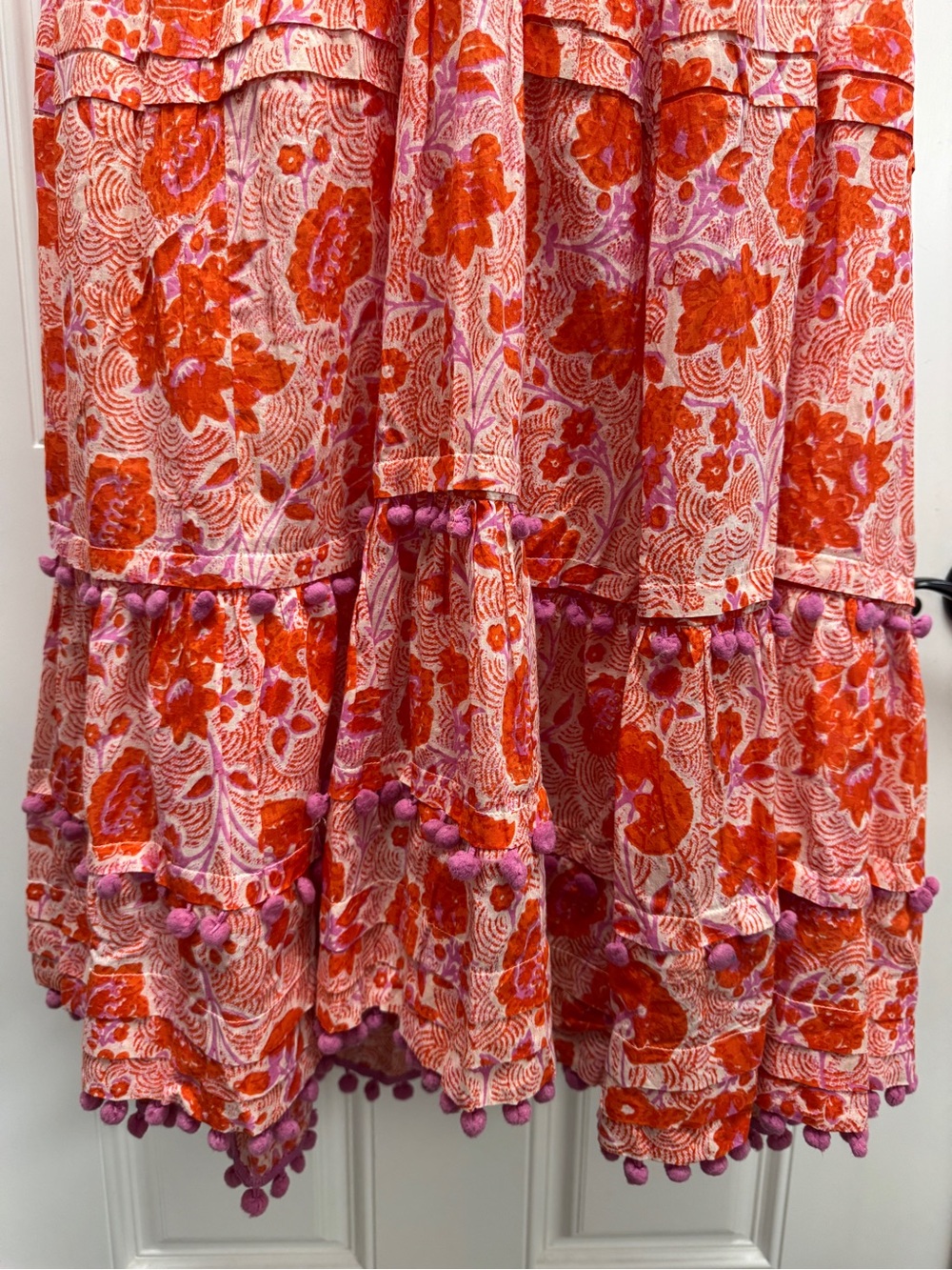 Ro's Garden Anthropologie Denise Halter Maxi Dress Pom Pom Pink Orange Floral M - Picture 8 of 15